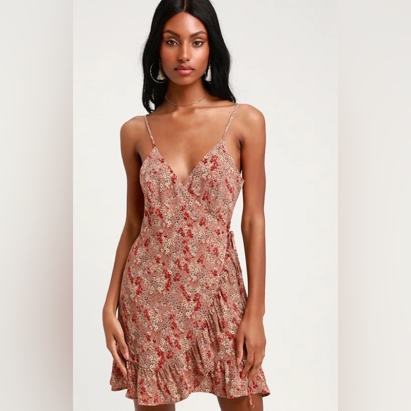 Free People All My Love Pink Multi Floral Print Wrap Slip Dress Sz-M - Picture 1 of 10